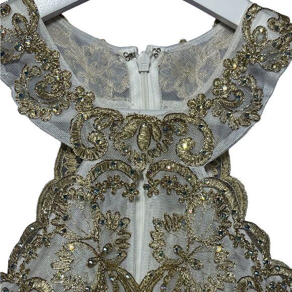 Xscape Embellished Embroidered Mikado Party Dress White Gold Size 2 EUC - Picture 8 of 15